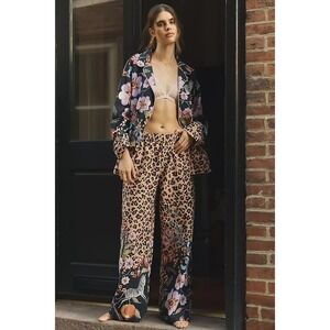 Anthropologie LyreBird Flannel Pajama Pants Bottom Size Large Cheetah Floral